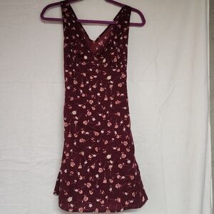 Floral Sleeveless Dress - Burgundy